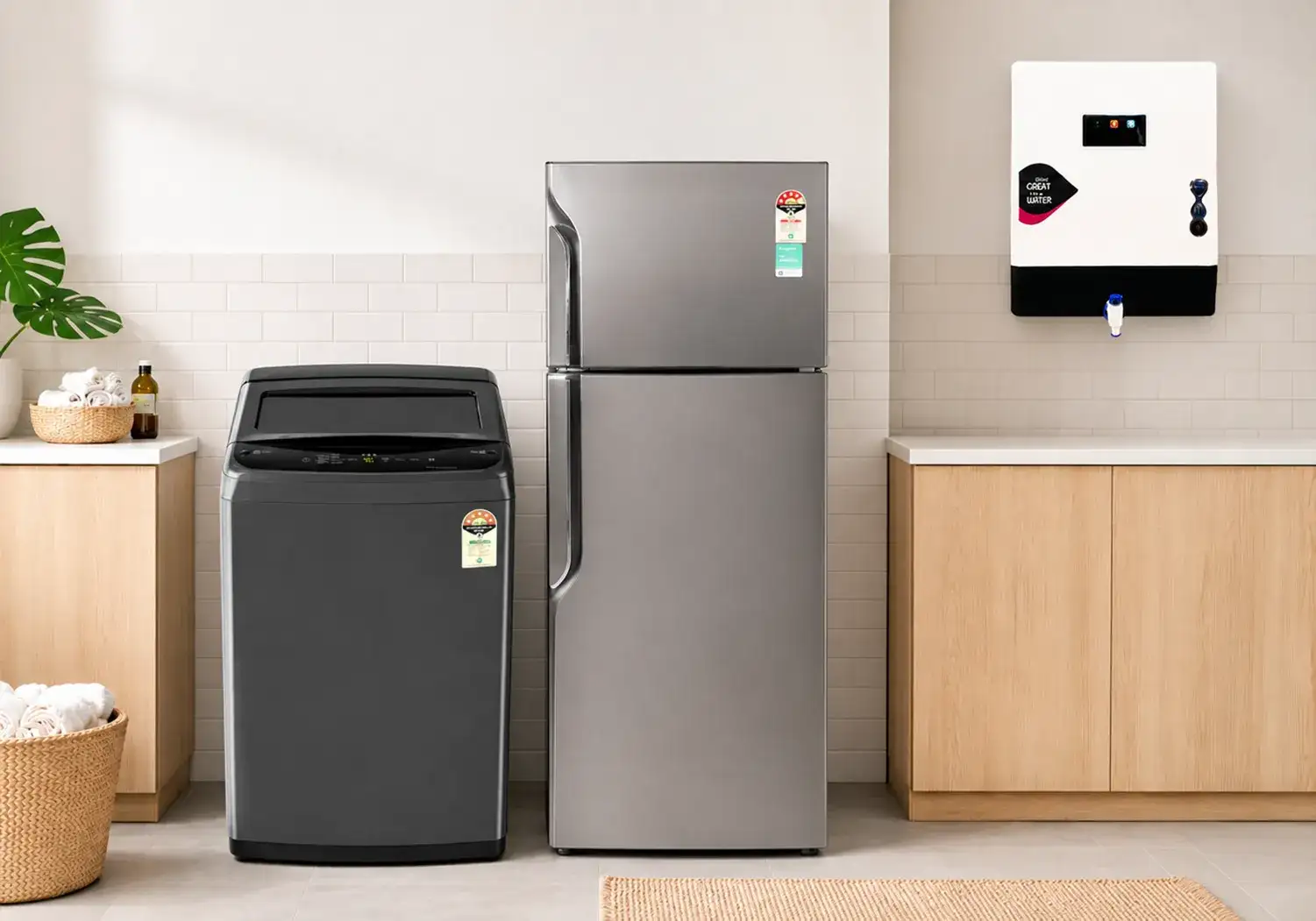 Double Door Fridge, Top Load Washing Machine and RO Combo Double Door Fridge, Top Load Washing Machine and RO Combo